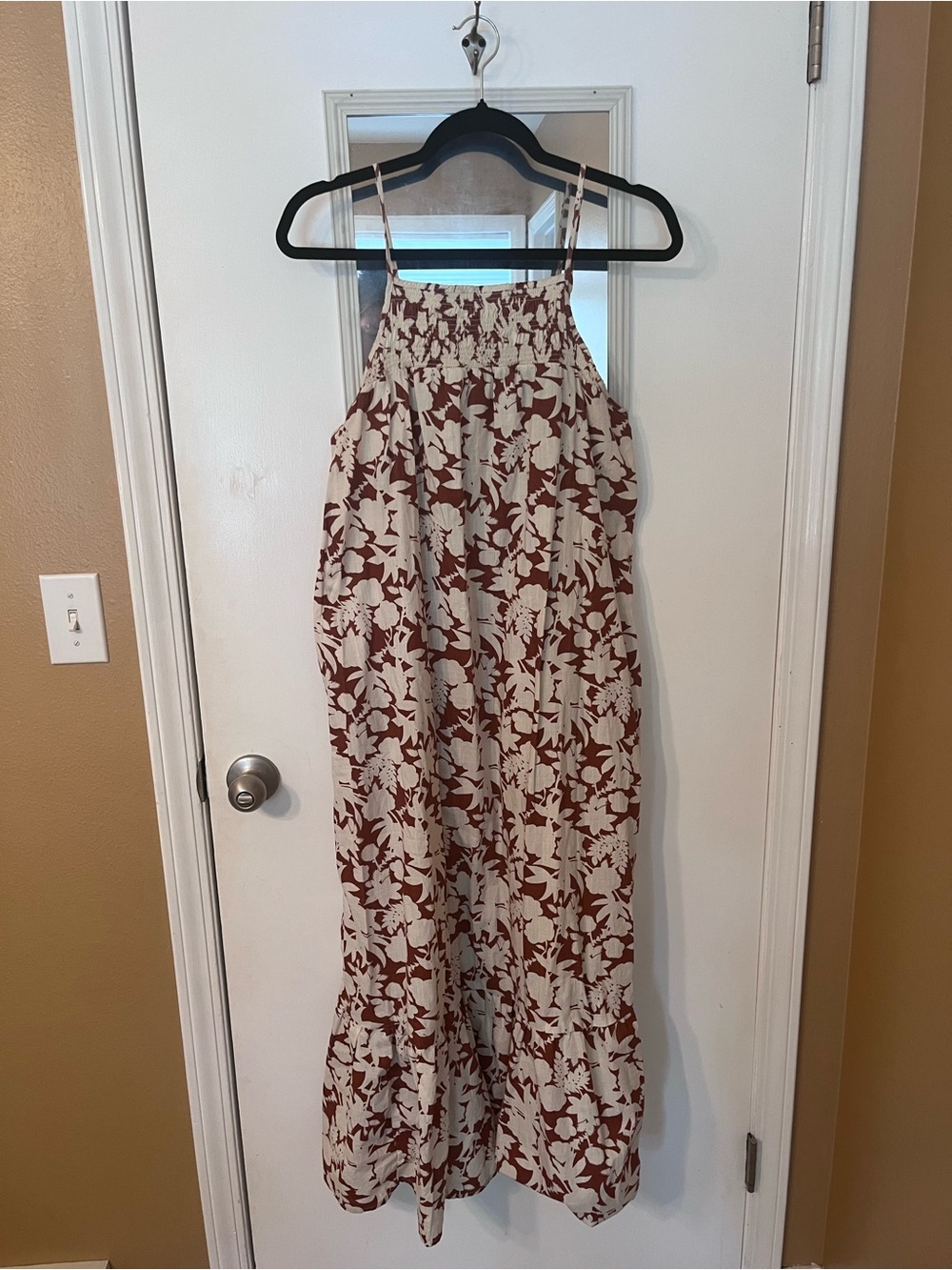 Universal Thread Cream and Brown Floral Halter Jumpsuit